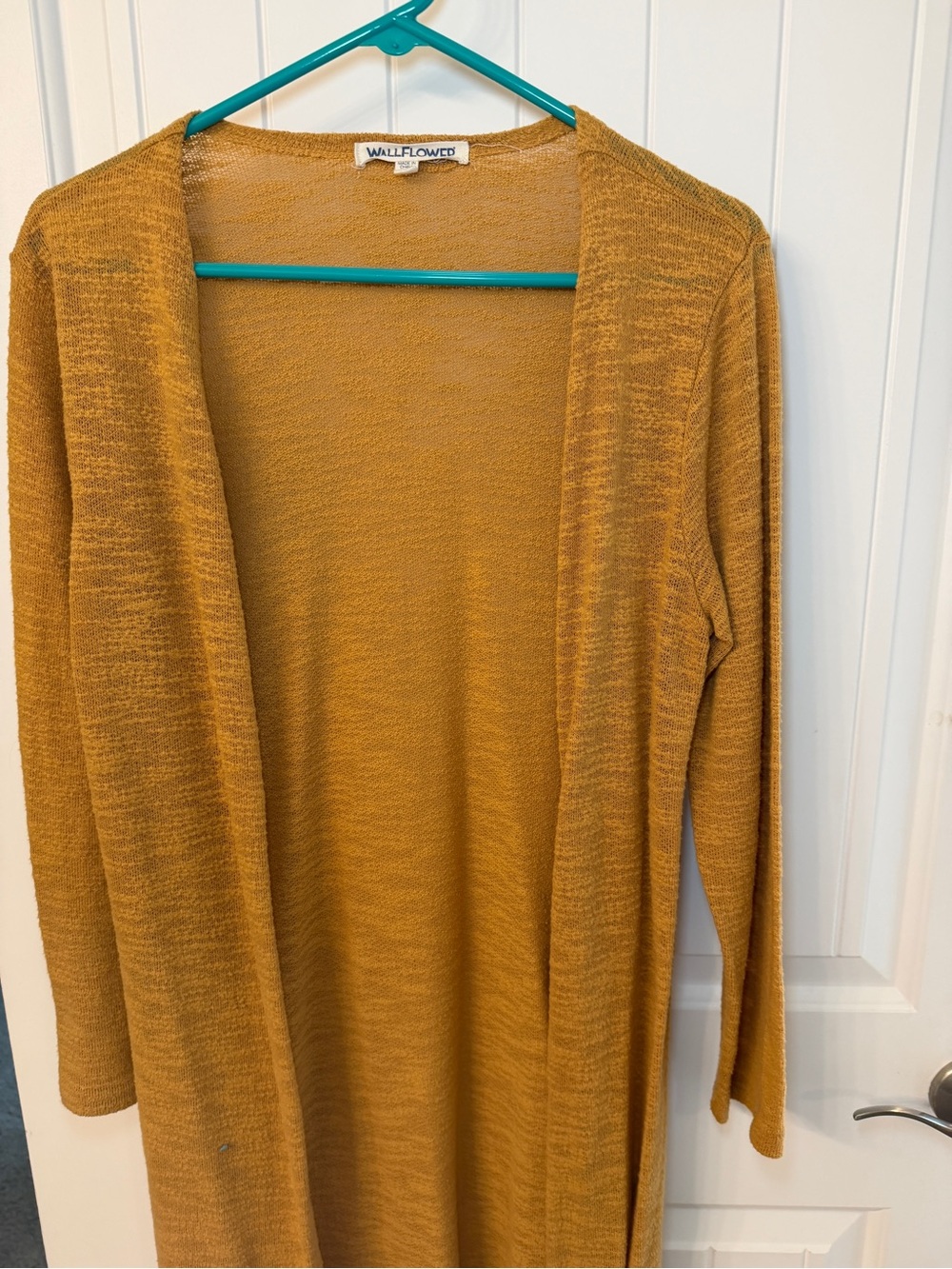 Wallflower Open-Front Long Cardigan in Mustard Yellow